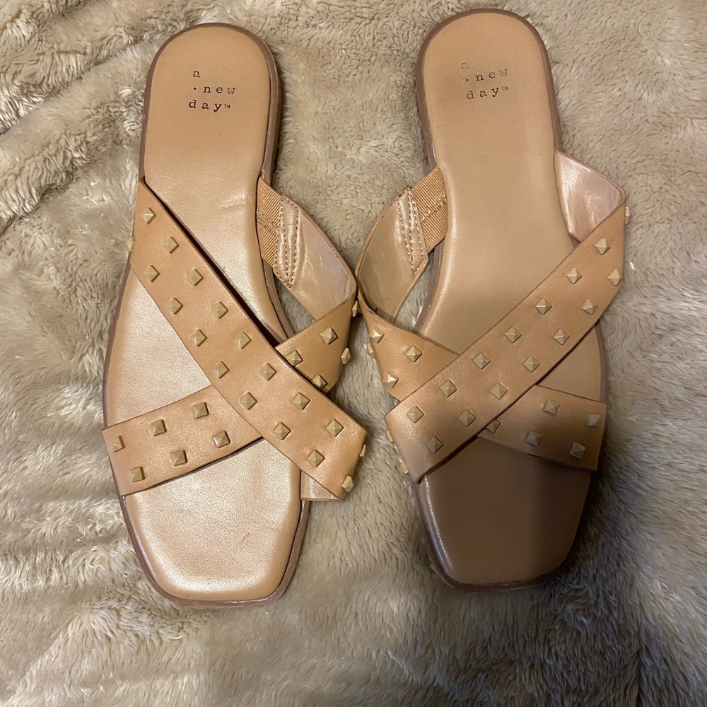 Black & tan embellished sandals